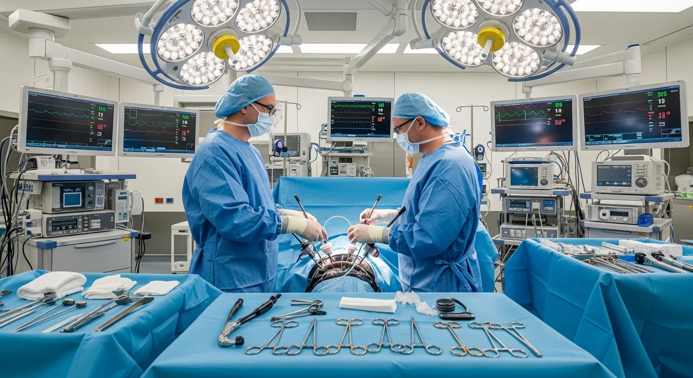 Modern hospital operating room prepared for laparoscopic metabolic surgery
