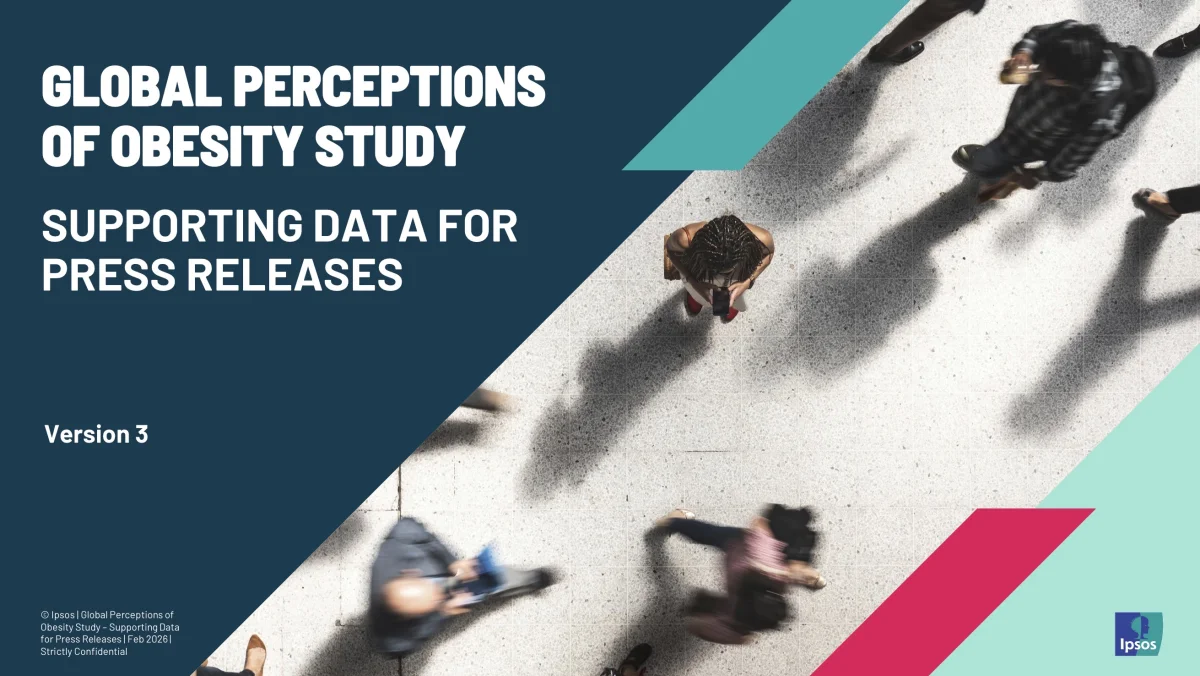 Ipsos Global Perceptions of Obesity Study 2026 cover — aerial view of diverse adults walking on a city street