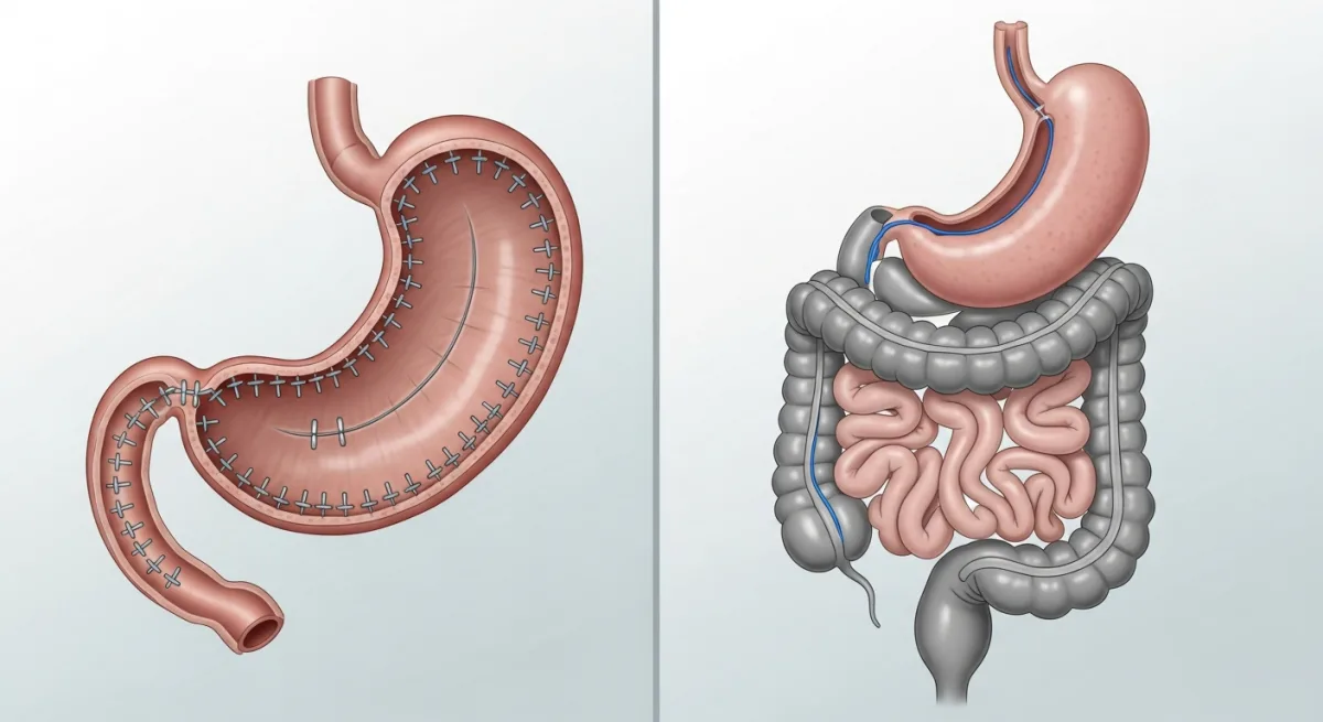 Anatomical comparison of gastric sleeve and mini gastric bypass