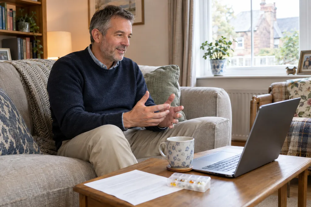 UK patient at home on a follow-up video call
